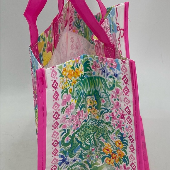 Lilly Pulitzer Floral Garden Pink Reusable Tote Shopping Bag Hibiscus Maui 11x9" - Picture 6 of 9